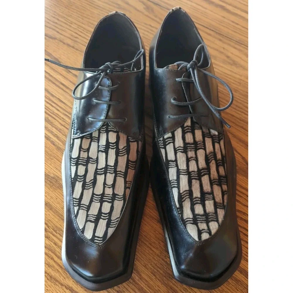 Men's Fancy Snazzy Dress Shoes Italian Black Leather‎ With Design EU 44 US 10